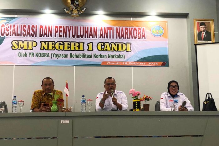 Yayasan Rehabilitasi Korban Narkoba (YR KOBRA) Sosialisasi Bahaya Narkoba di SMPN 1 Candi Sidoarjo, (16/02/24). (Doc.Ist)